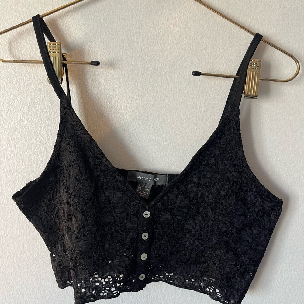 Primark Black Lace Button Crop Top